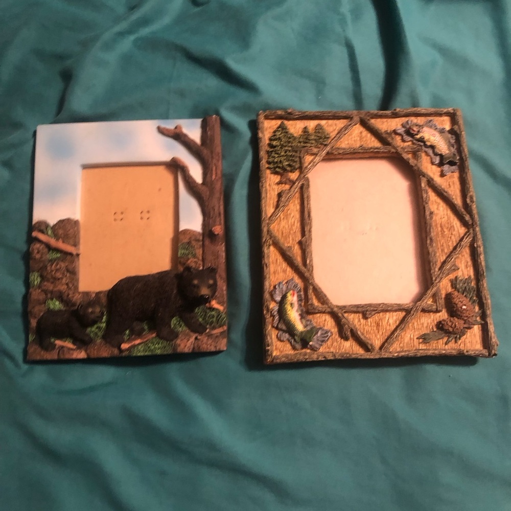 Set of 2 Outdoor Bear & Fishing 3.5” x 5” Photo Frames